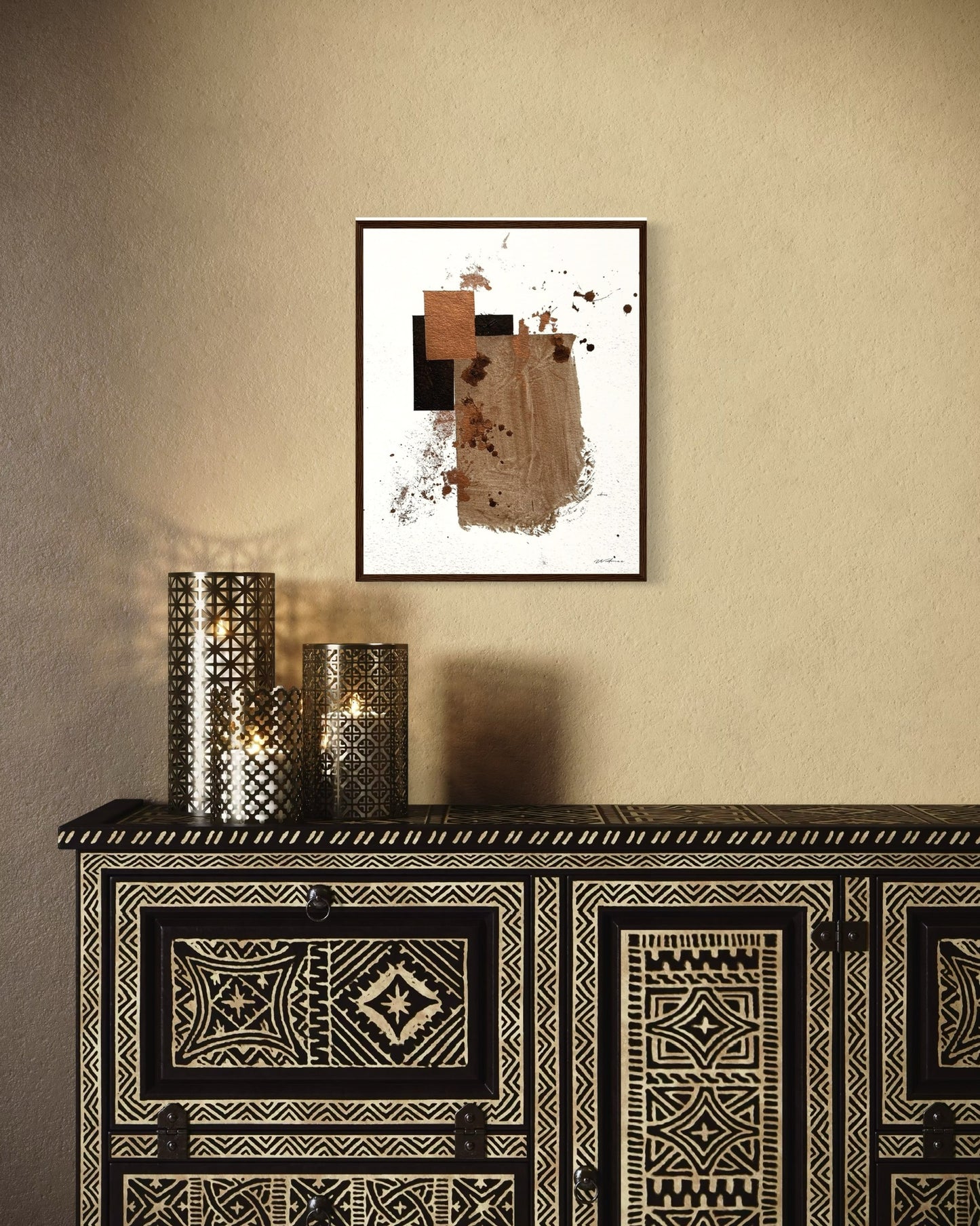 Bronze Harmony - 2- Abstract Geometric Expression in Mixed Media"