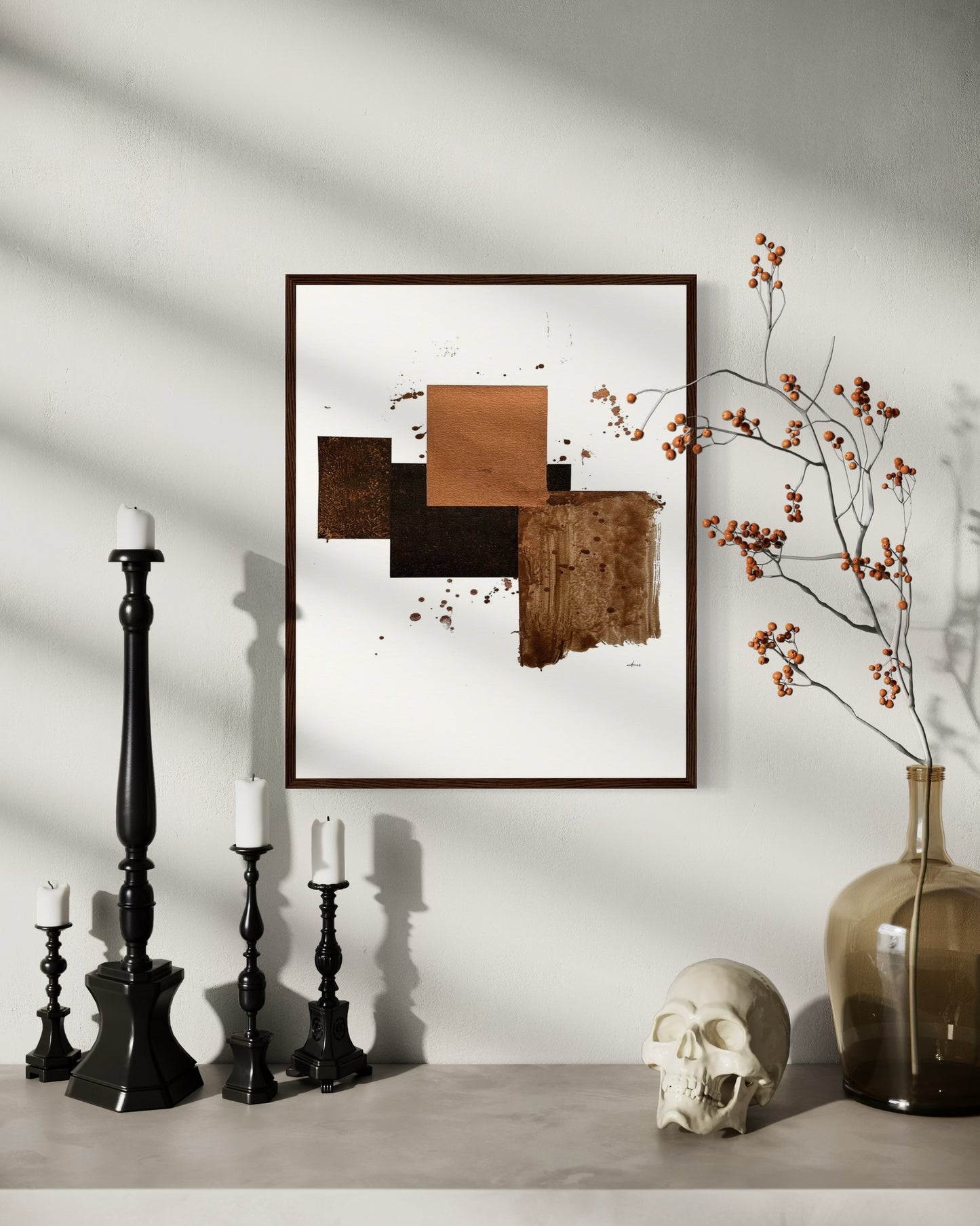 Bronze Harmony – Abstract Geometric Expression in Mixed Media"